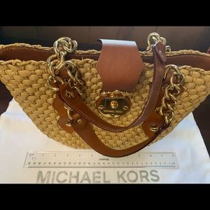 SOLD Michael Kors straw satchel handbag.